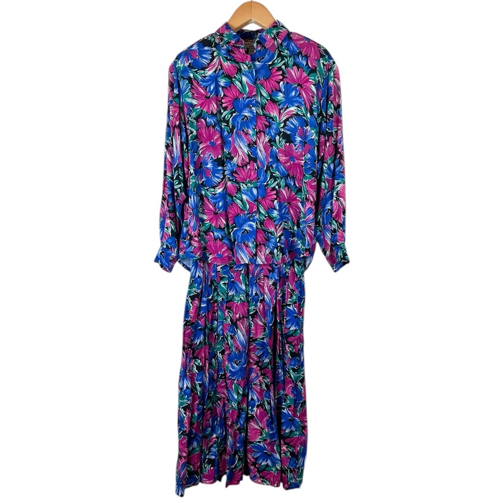 Vintage 80s Oscar De La Renta Expressions Women’s Small Floral Blouse Skirt Set
